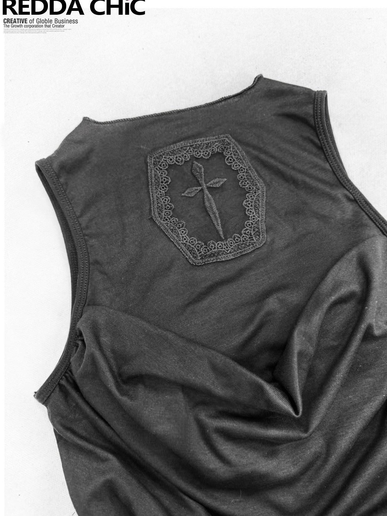 REDDACHIC Dark Gothic Cross Cutout Cinched Waist Padded Bust Women'S Tank Tops