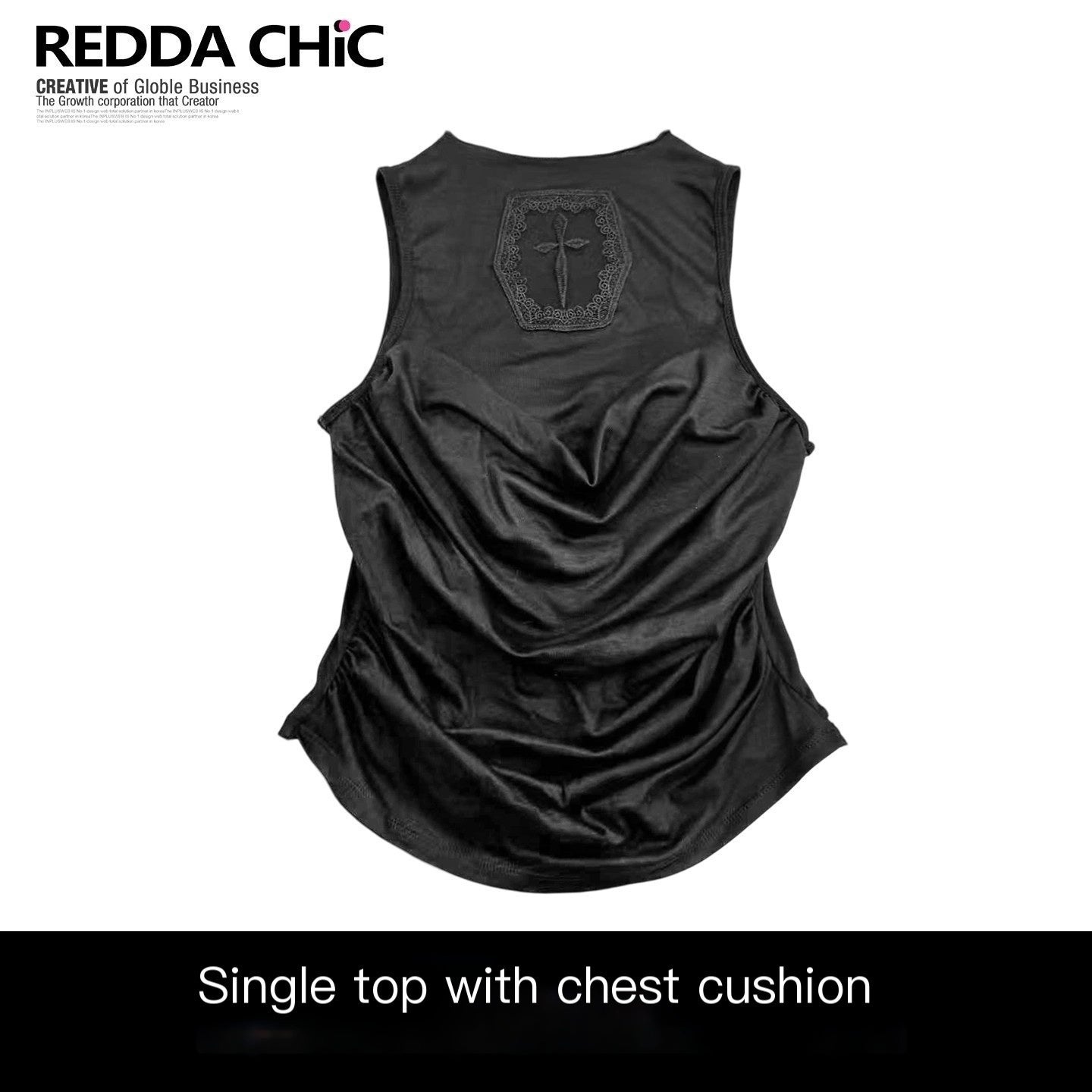 REDDACHIC_Dark_Gothic_Cutout_Cross_Padded_Bust_Vest_Slim_Fit_Women'S_Short_Sleeve_T-Shirts_MISSTT
