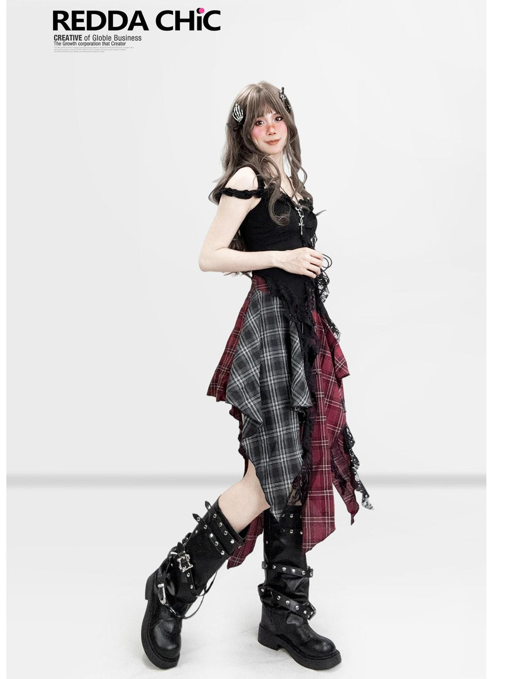 REDDACHIC Dark Gothic Irregular Ruffle V-neck Tie Waist Women'S Lace Slip Mini Dresses