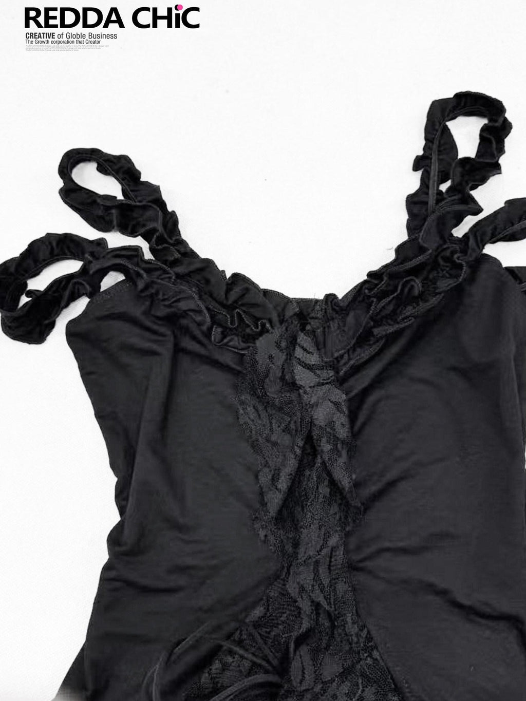 REDDACHIC Dark Gothic Irregular Ruffle V-neck Tie Waist Women'S Lace Slip Mini Dresses