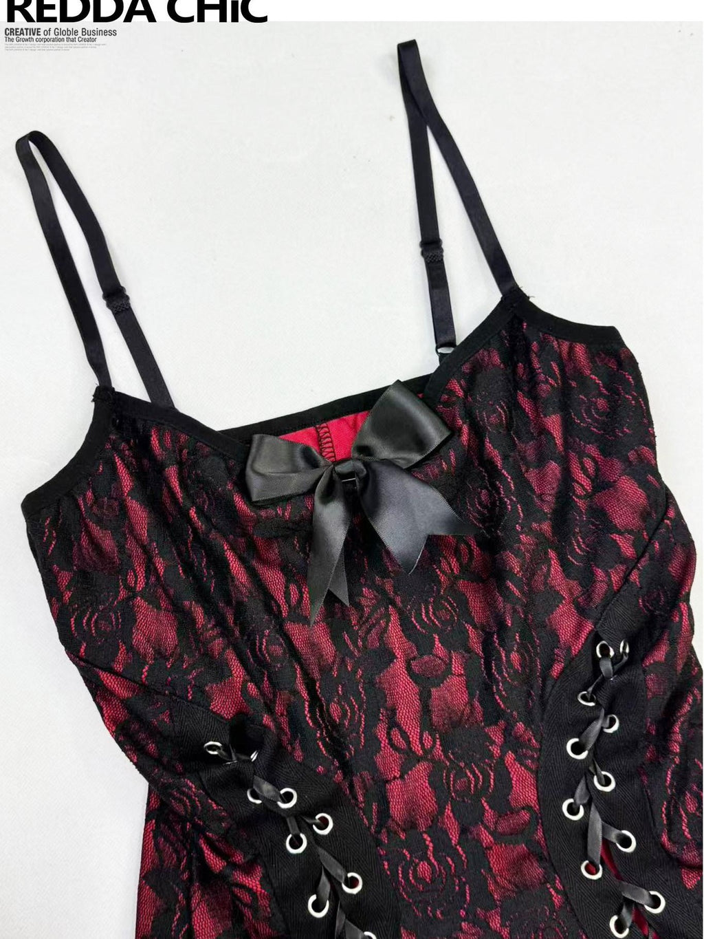REDDACHIC Dark Gothic Lace Slit Bodycon Spaghetti Strap Women'S Polyester Maxi Dresses