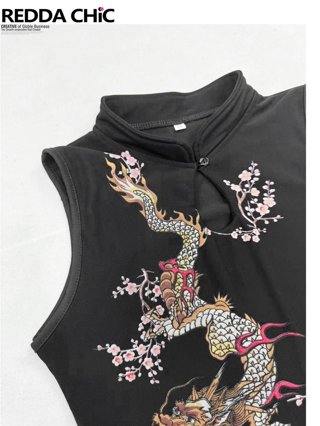 REDDACHIC Dark Gothic Printed Cheongsam Sleeveless Slim Women'S Two Piece Midi Dresses
