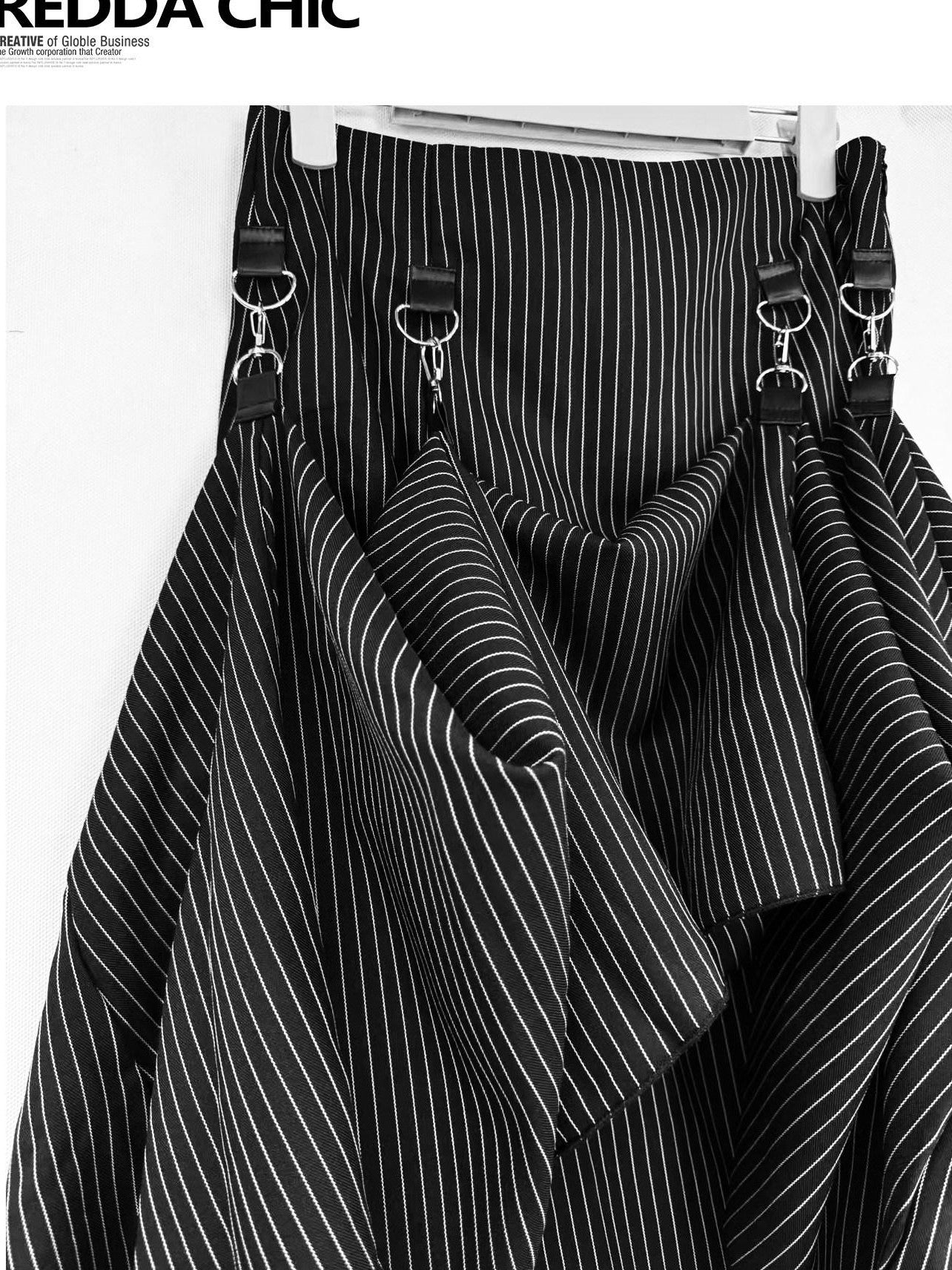 REDDACHIC Dark Gothic Striped Panelled Ruffled A Line Women'S Polyester Maxi Skirts