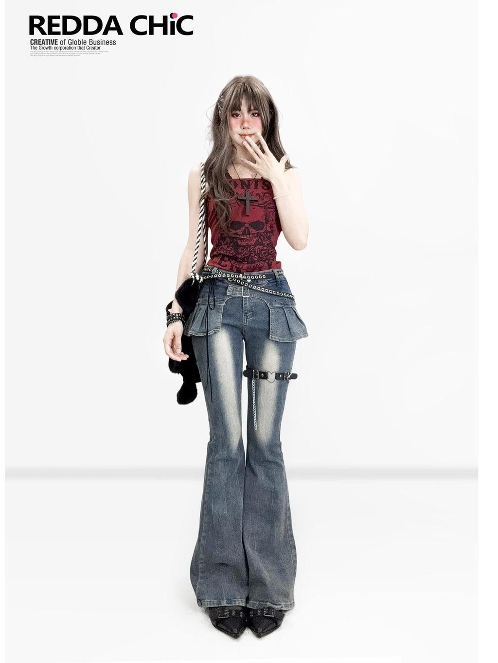 REDDACHIC Dark Gothic Wine Red Skull Print Halter Crop Slim Fit Women'S Camisoles