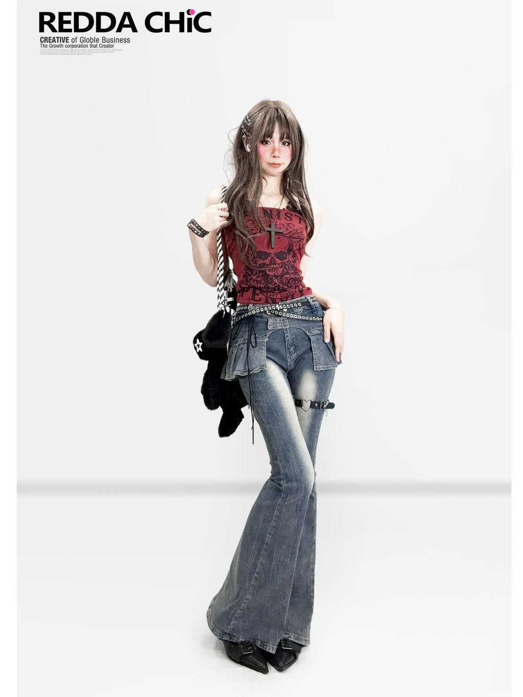 REDDACHIC Dark Gothic Wine Red Skull Print Halter Crop Slim Fit Women'S Camisoles