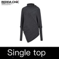 REDDACHIC_Dark_Gray_Asymmetric_Slim_Batwing_Mockneck_Women'S_Thin_Long_Sleeve_T-Shirts_MISSTT