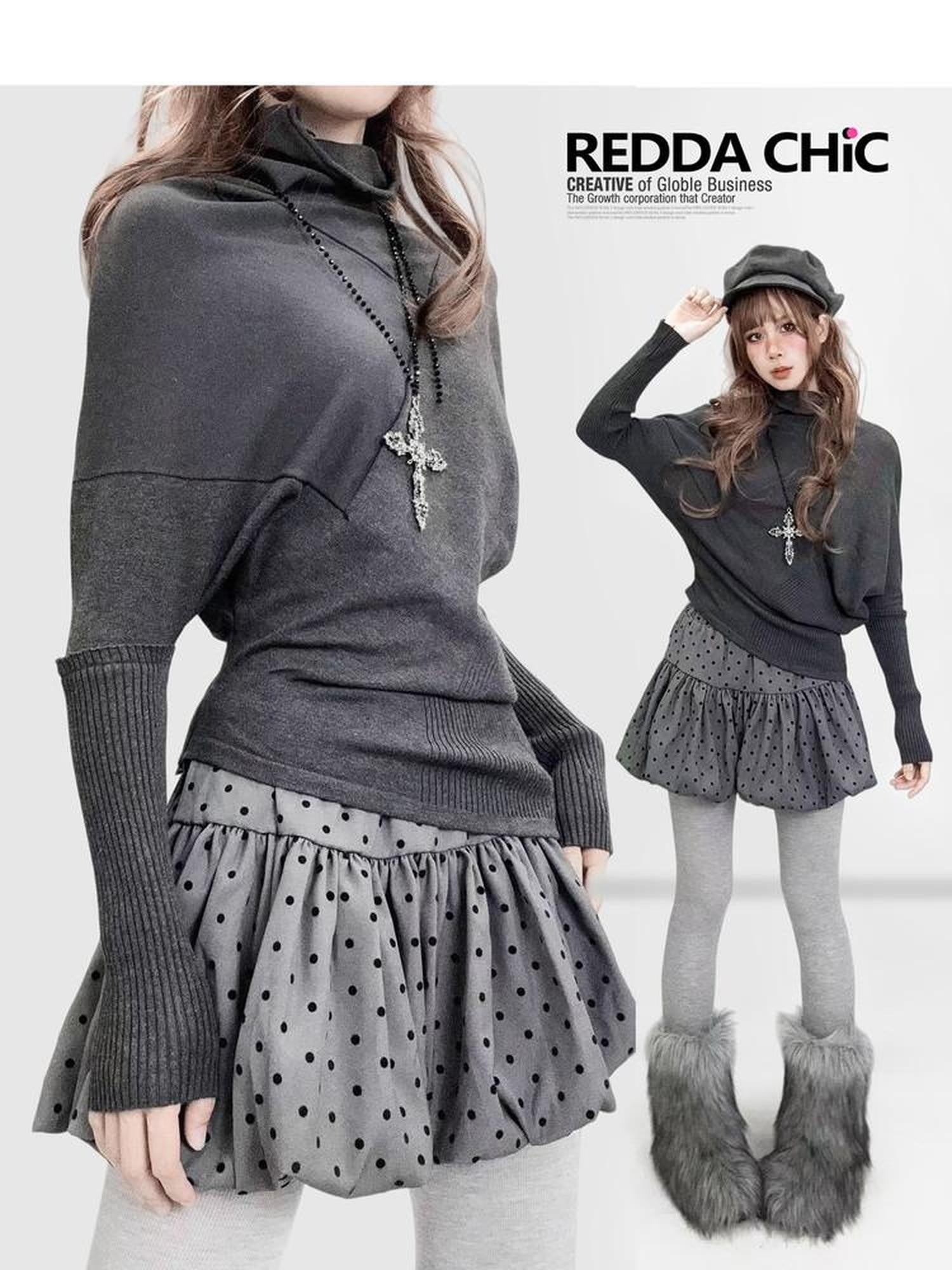 REDDACHIC Dark Gray Asymmetric Slim Batwing Mockneck Women'S Thin Long Sleeve T-Shirts