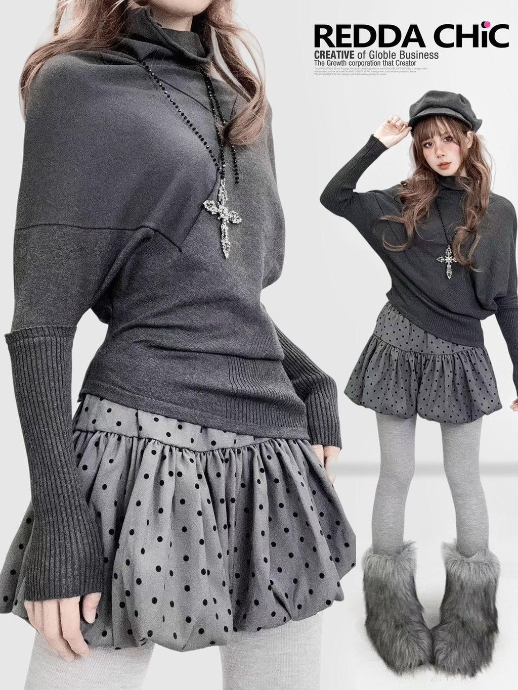 REDDACHIC Dark Gray Asymmetric Slim Batwing Mockneck Women'S Thin Long Sleeve T-Shirts
