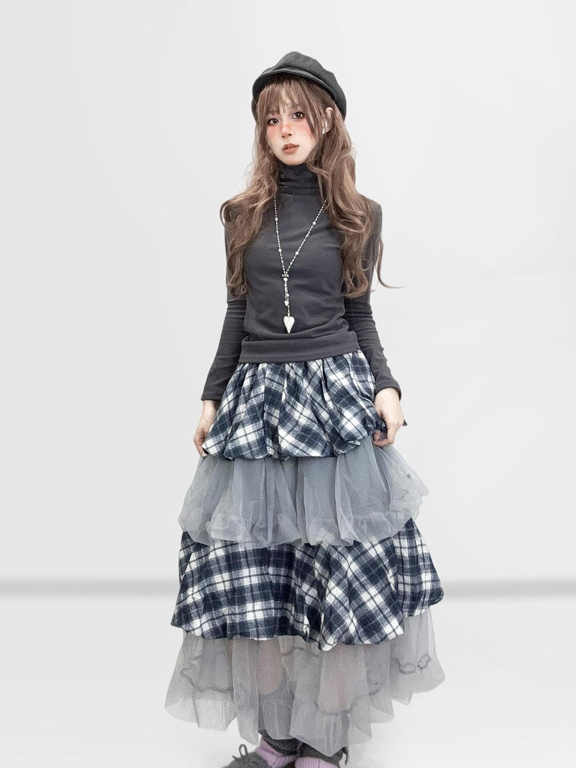 REDDACHIC Dark Gray High Neck Slim Y2K Vintage Women'S Derong Fleece Long Sleeve T-Shirts