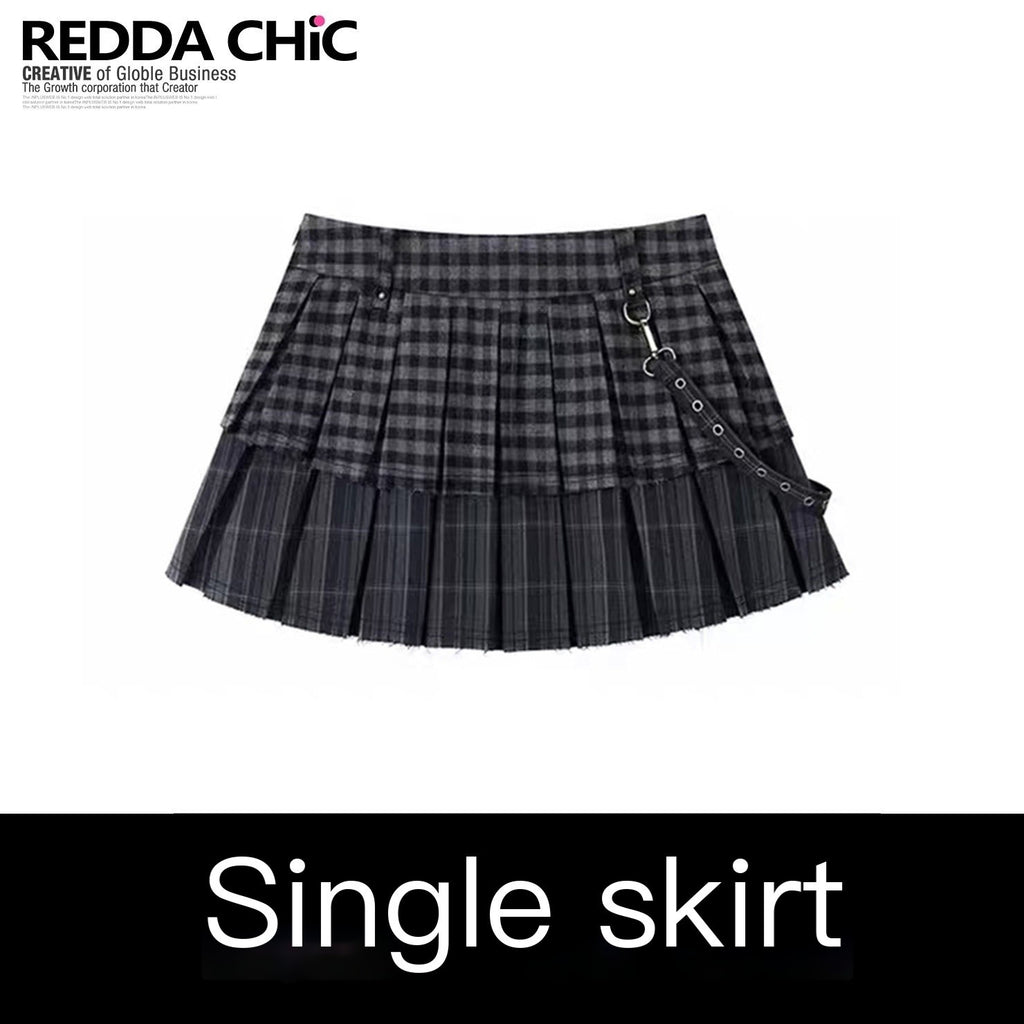 REDDACHIC_Dark_Gray_Plaid_Patchwork_Layered_High_Waist_Women'S_Wool_Blend_Mini_Skirts_MISSTT