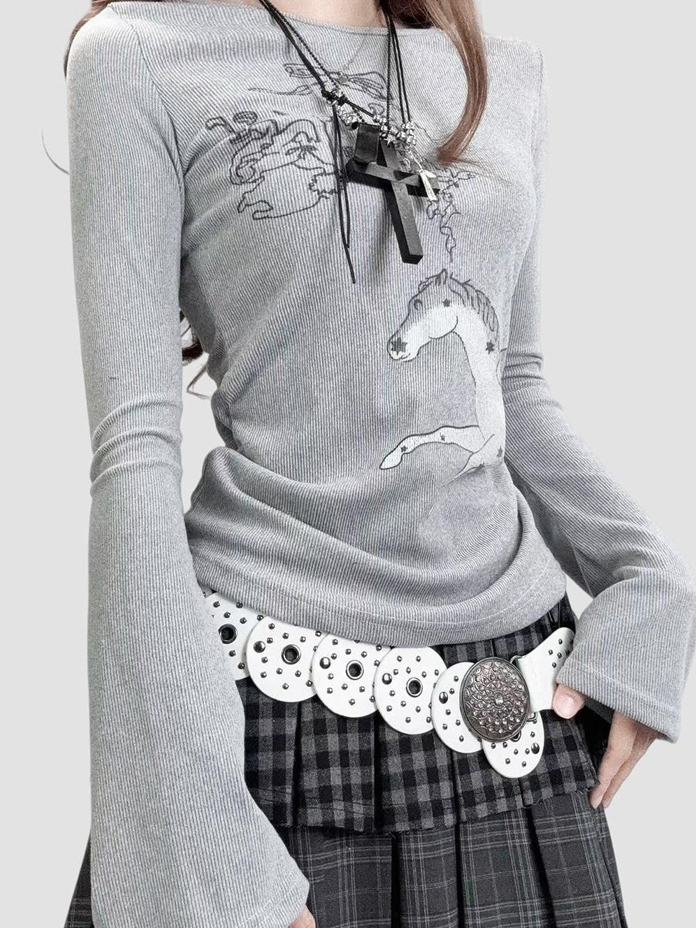 REDDACHIC Dark Gray Plaid Patchwork Layered High Waist Women'S Wool Blend Mini Skirts