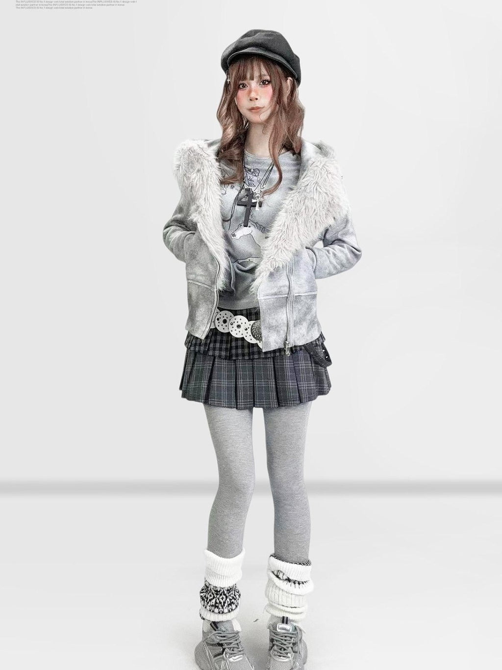 REDDACHIC Dark Gray Plaid Patchwork Layered High Waist Women'S Wool Blend Mini Skirts