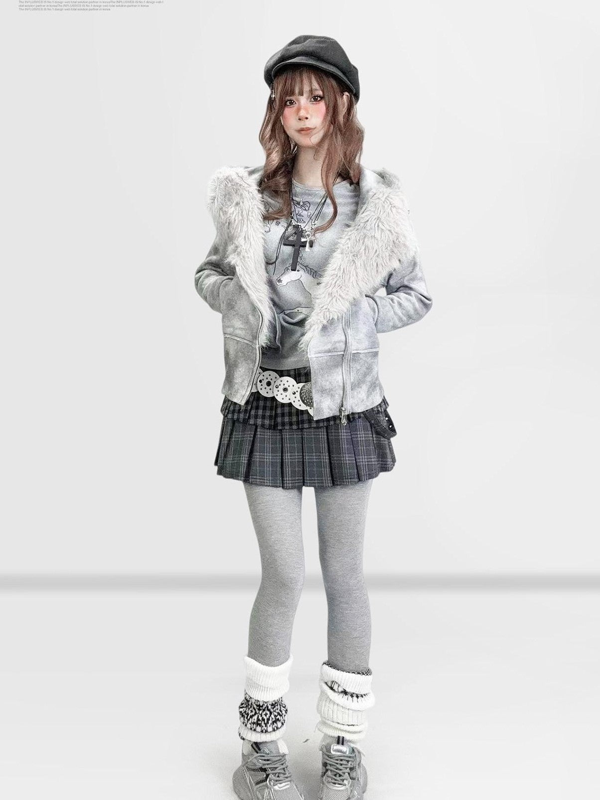 REDDACHIC Dark Gray Plaid Patchwork Layered High Waist Women'S Wool Blend Mini Skirts