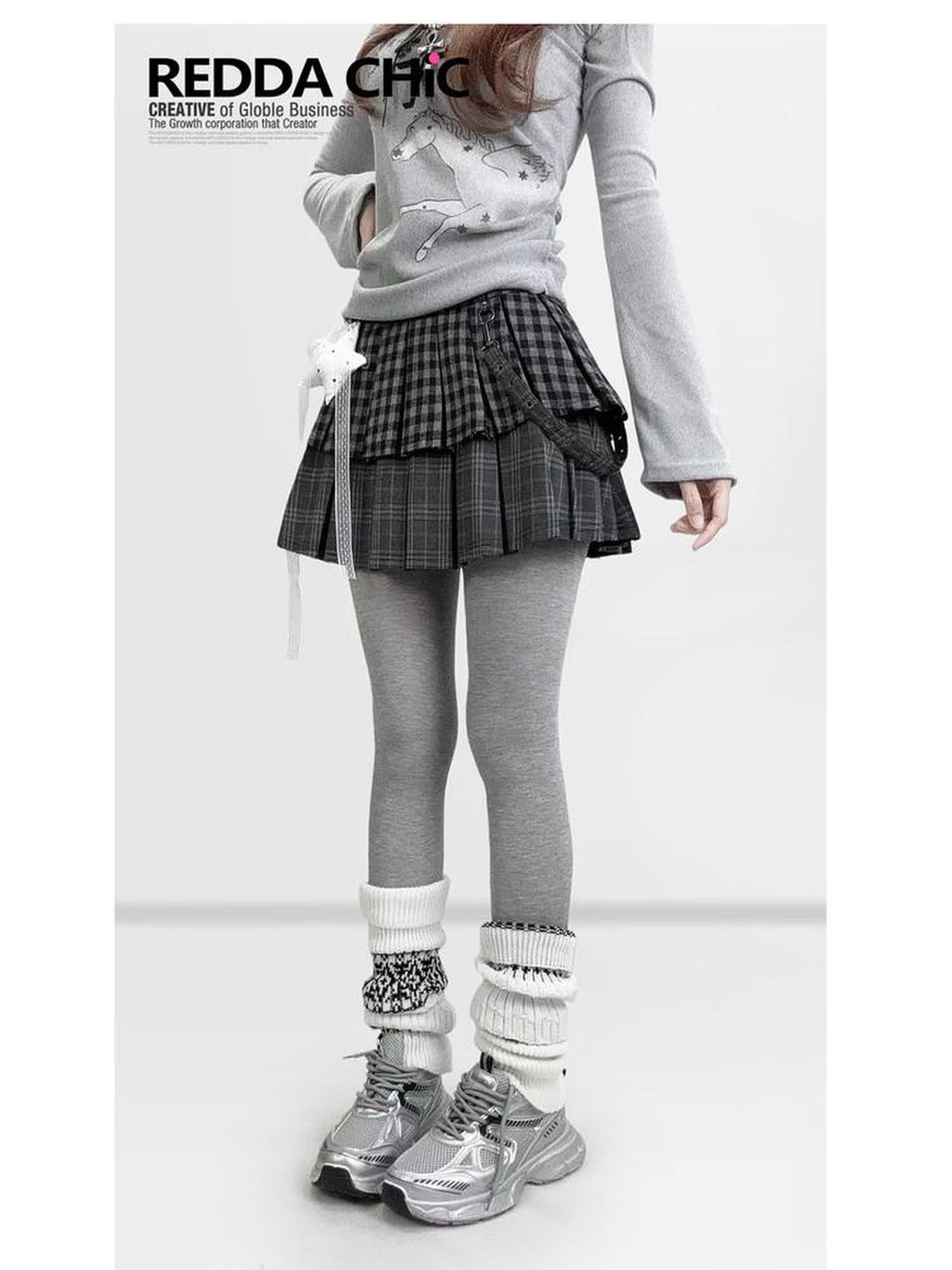 REDDACHIC Dark Gray Plaid Patchwork Layered High Waist Women'S Wool Blend Mini Skirts