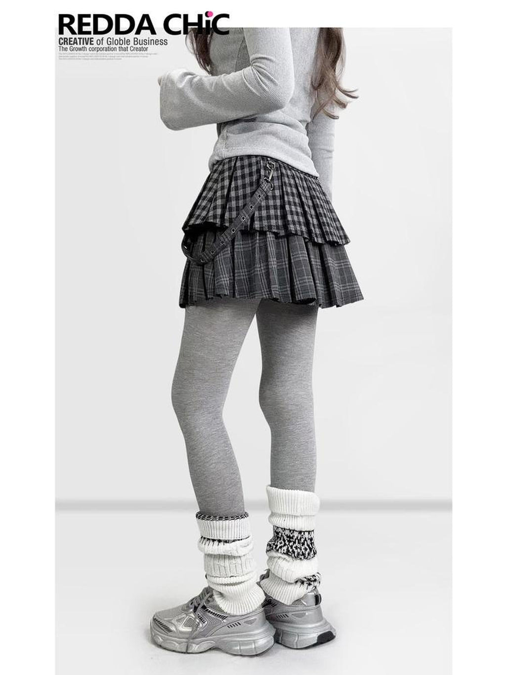 REDDACHIC Dark Gray Plaid Patchwork Layered High Waist Women'S Wool Blend Mini Skirts