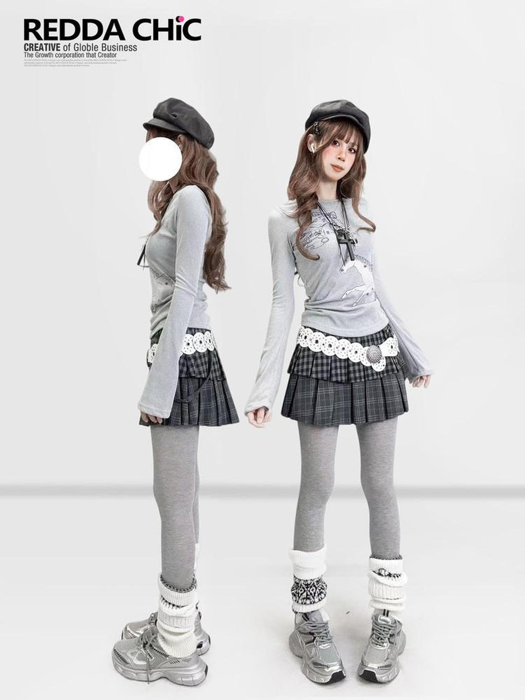 REDDACHIC Dark Gray Plaid Patchwork Layered High Waist Women'S Wool Blend Mini Skirts