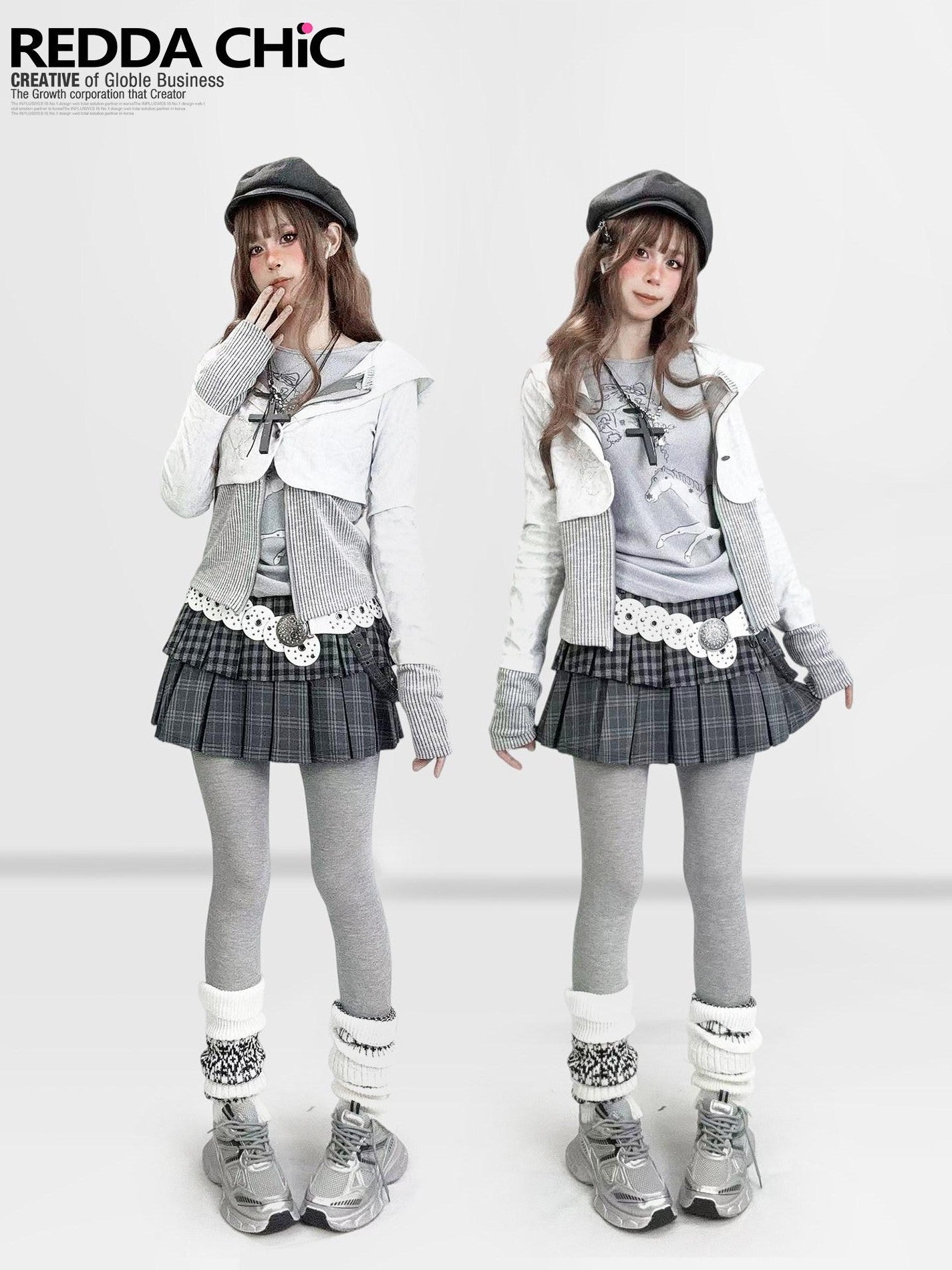 REDDACHIC Dark Gray Plaid Patchwork Layered High Waist Women'S Wool Blend Mini Skirts