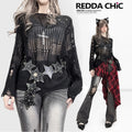 REDDACHIC_Dark_Openwork_One_Shoulder_Semi_Sheer_Relaxed_Women'S_Knit_Long_Sleeve_T-Shirts_MISSTT