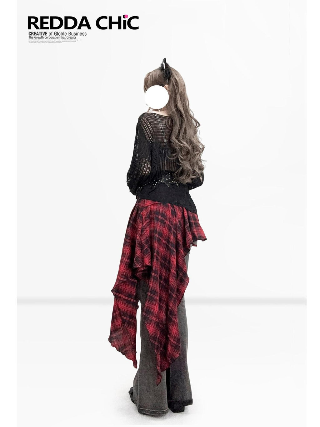 REDDACHIC Dark Openwork One Shoulder Semi Sheer Relaxed Women'S Knit Long Sleeve T-Shirts