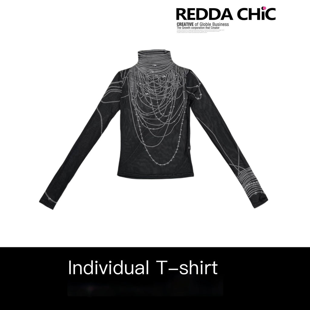 REDDACHIC_Dark_Printed_Striped_Semi_Sheer_Slim_High_Neck_Women'S_Mesh_Long_Sleeve_T-Shirts_MISSTT