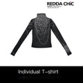 REDDACHIC_Dark_Printed_Striped_Semi_Sheer_Slim_High_Neck_Women'S_Mesh_Long_Sleeve_T-Shirts_MISSTT