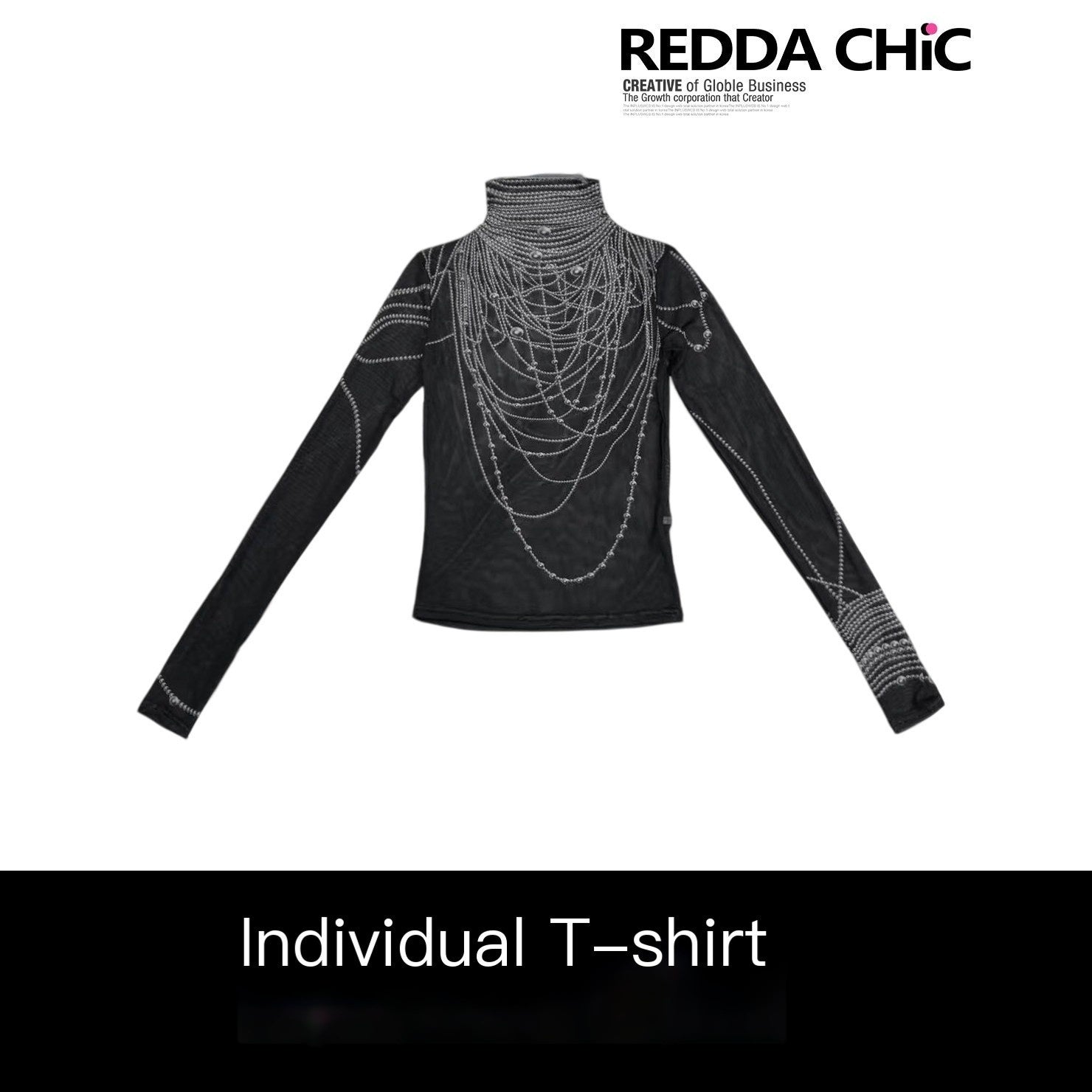 REDDACHIC_Dark_Printed_Striped_Semi_Sheer_Slim_High_Neck_Women'S_Mesh_Long_Sleeve_T-Shirts_MISSTT