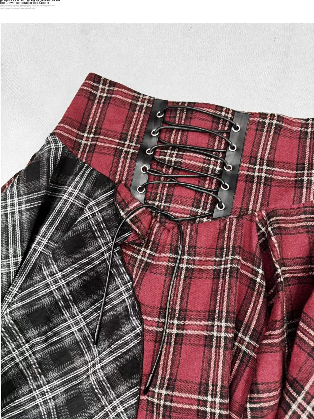 REDDACHIC Dark Red Plaid Asymmetric Ruffle High Waist A Line Patchwork Women'S Midi Skirts