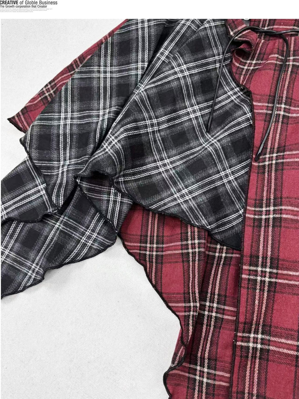 REDDACHIC Dark Red Plaid Asymmetric Ruffle High Waist A Line Patchwork Women'S Midi Skirts