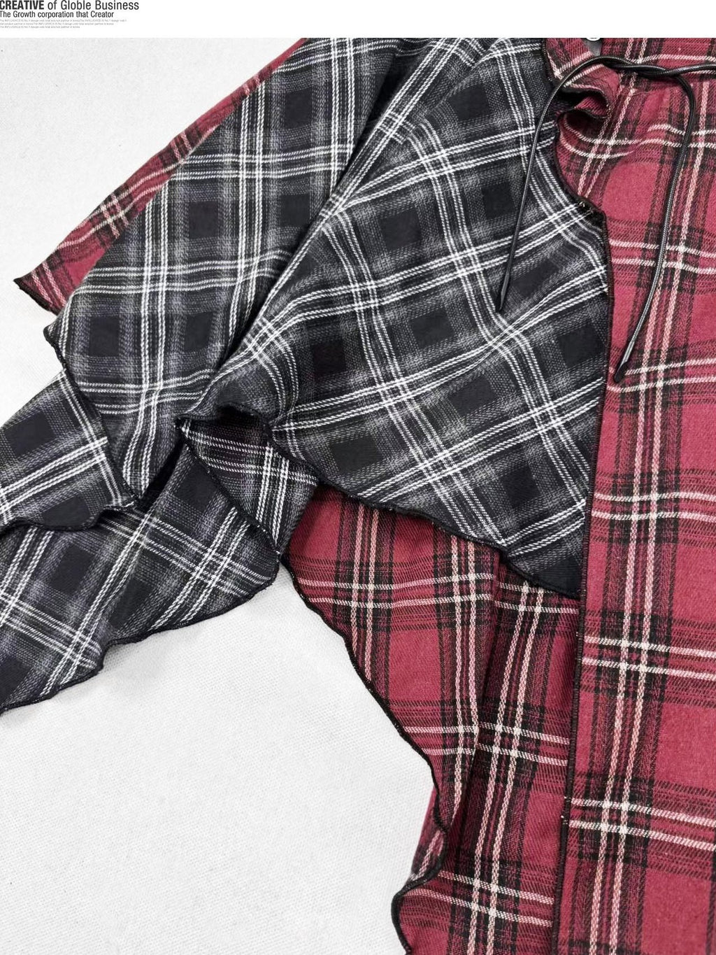 REDDACHIC Dark Red Plaid Asymmetric Ruffle High Waist A Line Patchwork Women'S Midi Skirts
