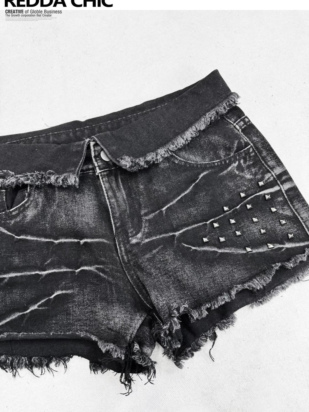 REDDACHIC Dark Red Plaid Subculture Rear Flap Irregular Wide Leg Women'S Denim Shorts