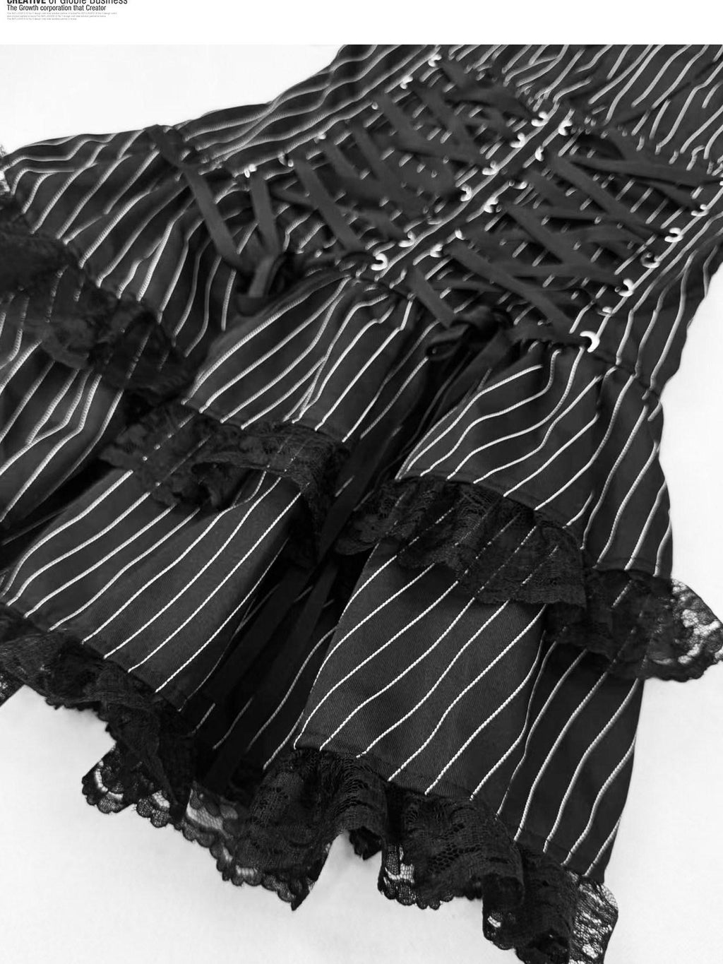 REDDACHIC Dark Striped Gothic Lace Layered Tiered A Line Strappy Women'S Mini Dresses