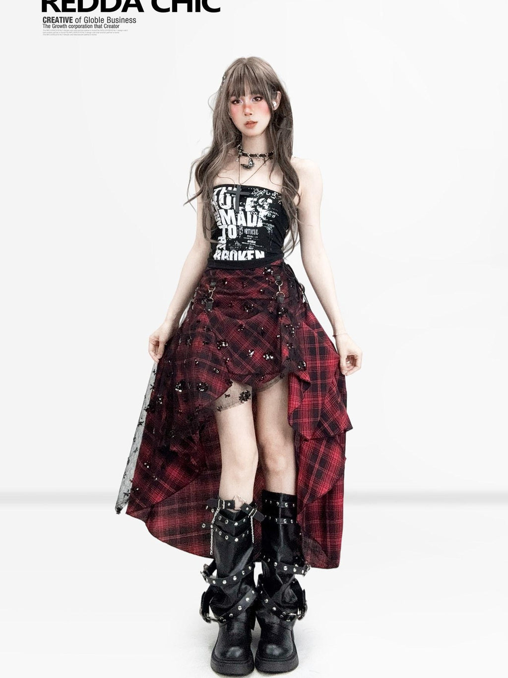 REDDACHIC Dark Subculture Letter Print Padded Fitted Short Women'S Tube Tops / Bandeaus