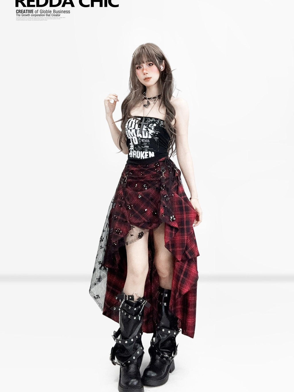 REDDACHIC Dark Subculture Letter Print Padded Fitted Short Women'S Tube Tops / Bandeaus