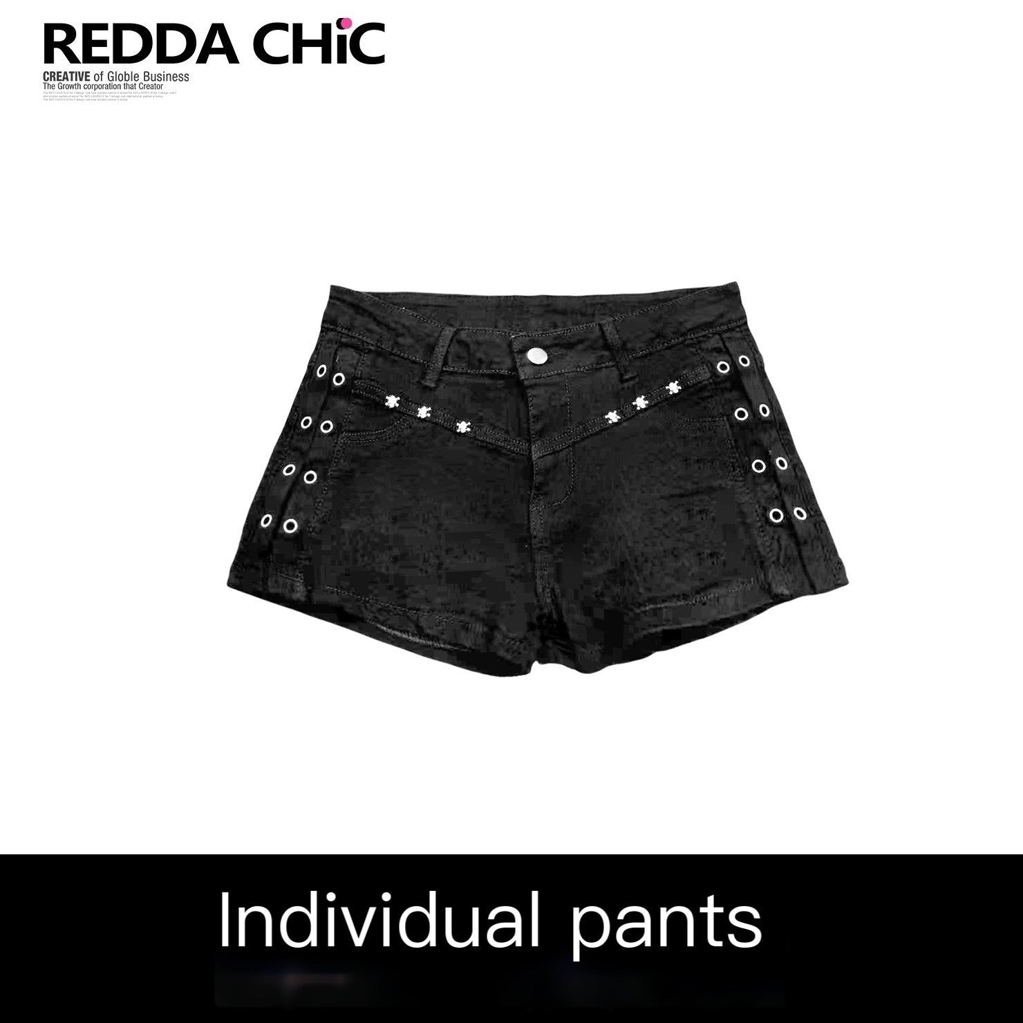 REDDACHIC_Dark_Subculture_Studded_Low_Waist_Straight_Button_Stretch_Women'S_Denim_Shorts_MISSTT