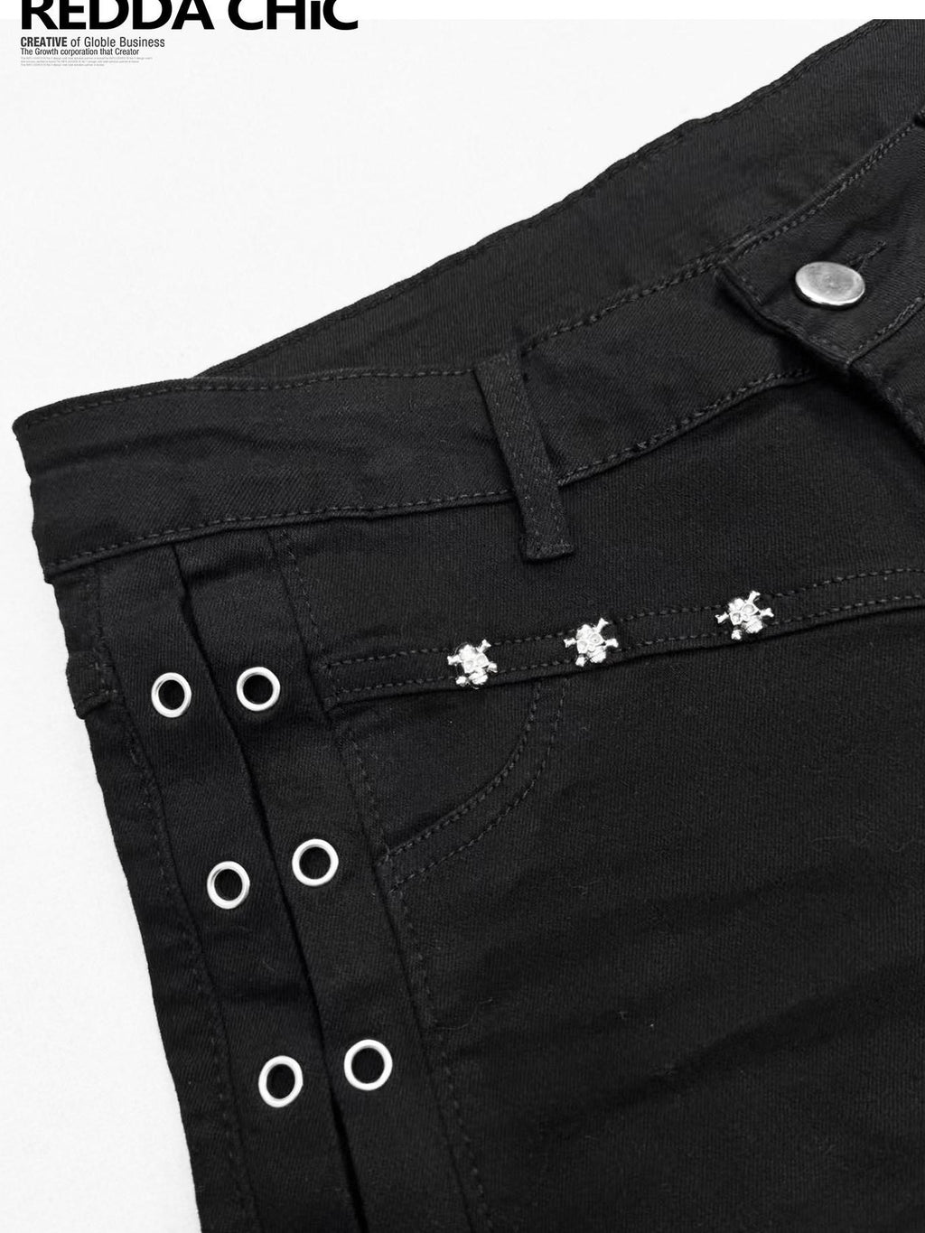 REDDACHIC Dark Subculture Studded Low Waist Straight Button Stretch Women'S Denim Shorts