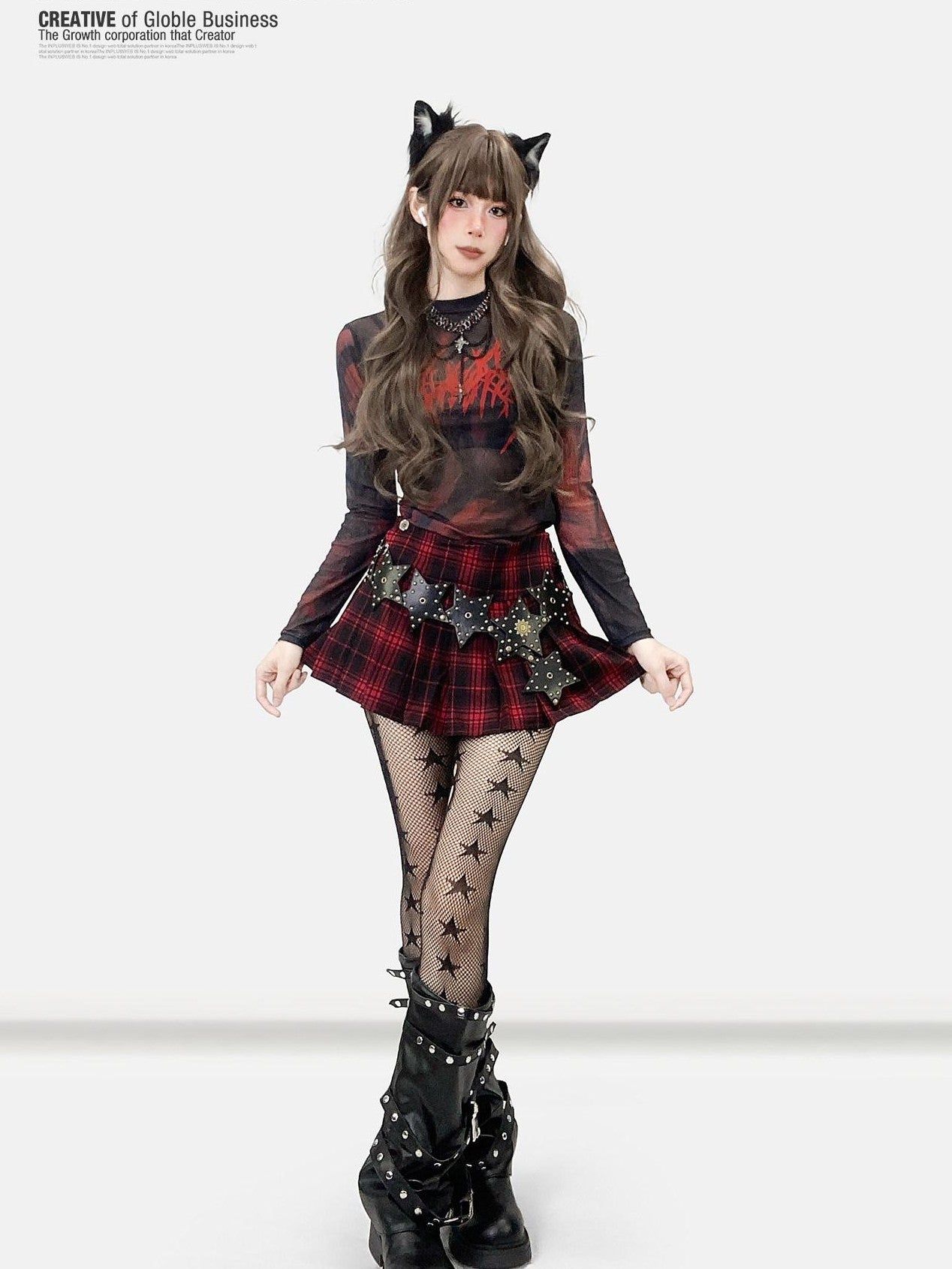 REDDACHIC Dark Subculture Tie Dye Cross Print Women'S Mesh Long Sleeve T-Shirts