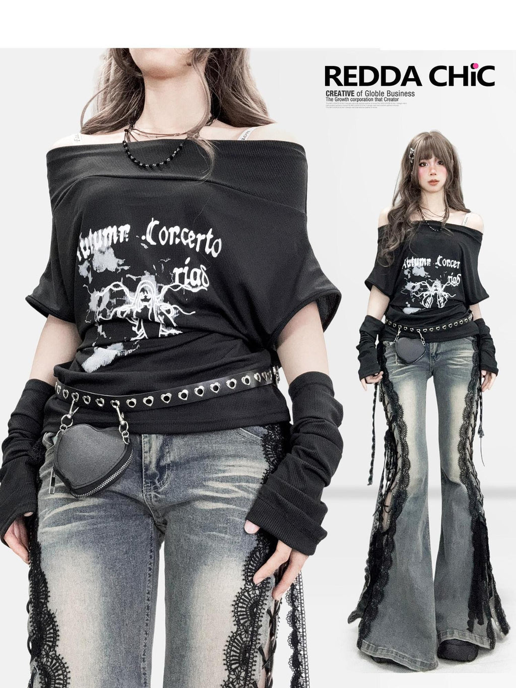REDDACHIC Dark Vintage Print Boat Neck Cinched Waist Women'S Short Sleeve T-Shirts