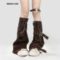 REDDACHIC_Deep_Brown_American_Retro_Slouchy_Stacked_Women'S_Denim_Mid_Calf_Leg_Warmers_MISSTT