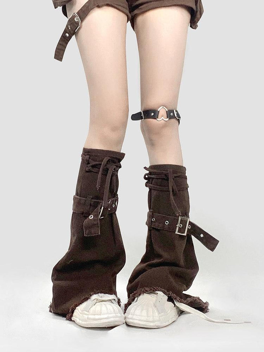 REDDACHIC Deep Brown American Retro Slouchy Stacked Women'S Denim Mid Calf Leg Warmers