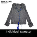 REDDACHIC_Deep_Gray_Contrast_Faux_Fur_V-neck_Lapel_Tie_Women'S_Knit_Cardigans_MISSTT