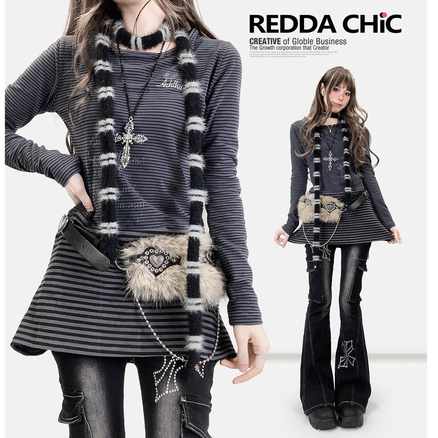 REDDACHIC_Deep_Gray_Striped_Patchwork_Brushed_Long_Sleeve_Women'S_Mini_Dresses_MISSTT