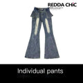 REDDACHIC_Distressed_Faux_Two_Piece_Slim_Dark_Wash_Women'S_Denim_Flare_Jeans_MISSTT