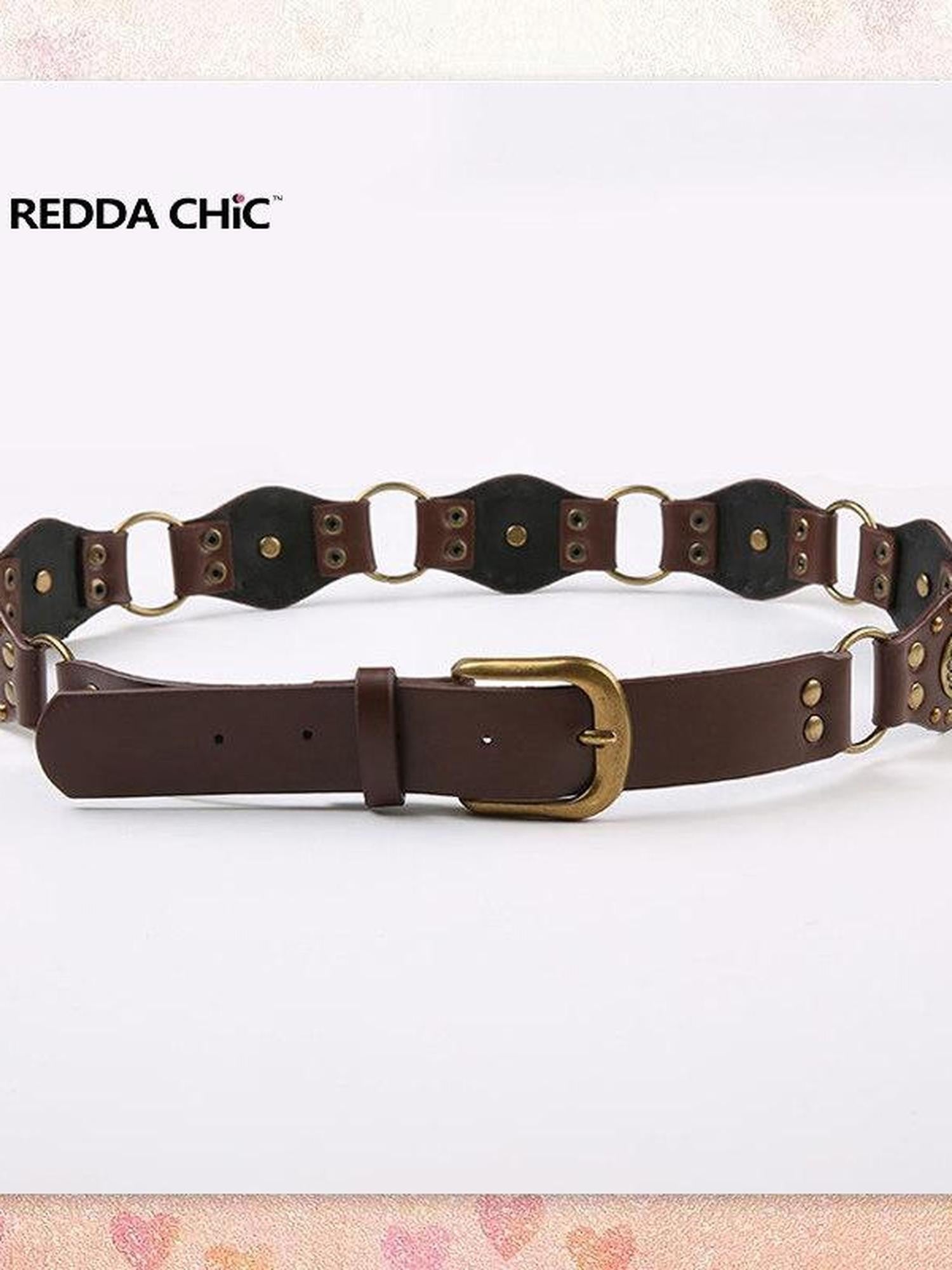 REDDACHIC Distressed Western Vintage Plain Round Buckle Adjustable Women'S Soft Pu Belts