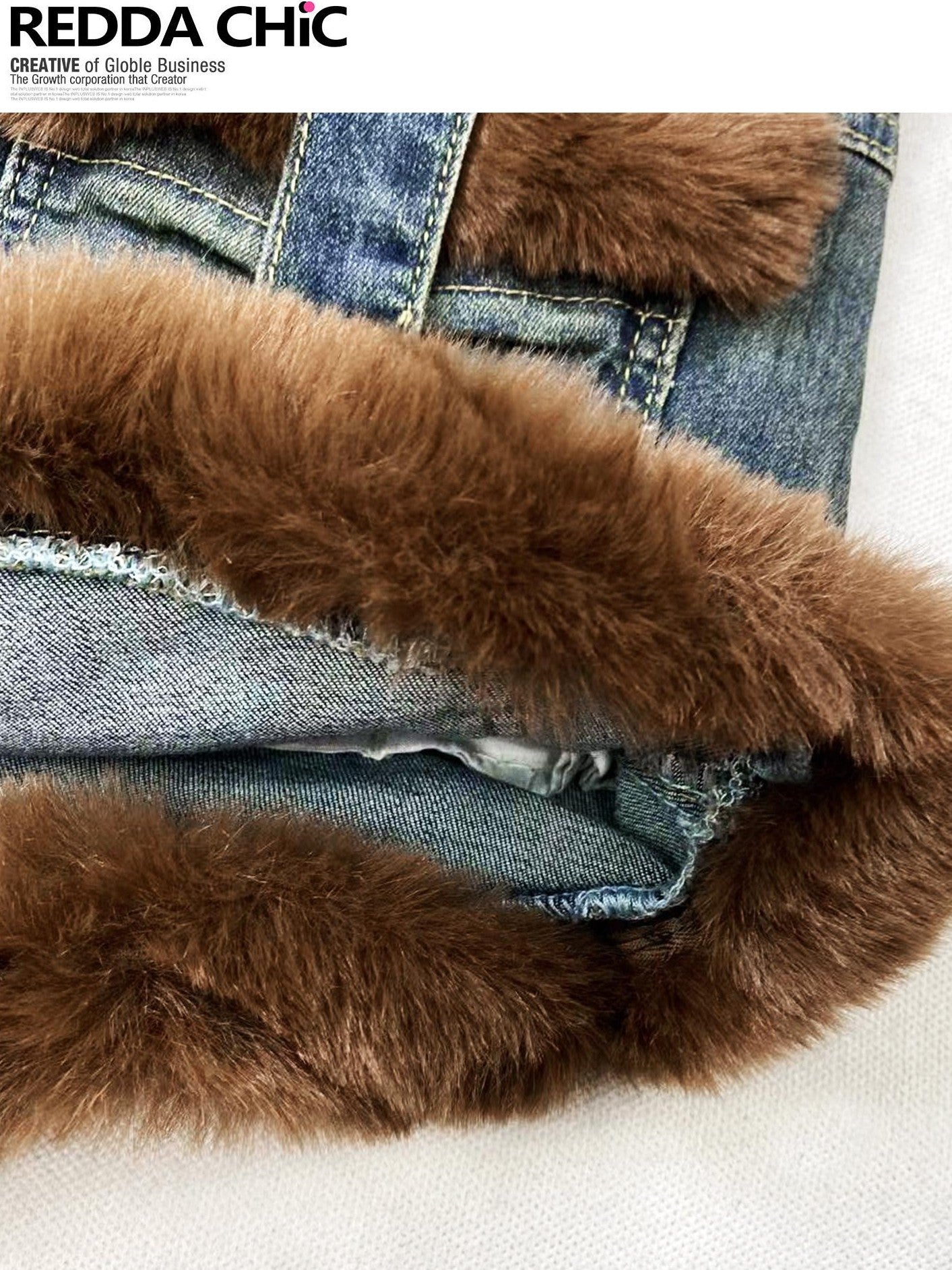 REDDACHIC Faux Fur Gothic High Waist Zipper Slim Women'S Cotton Stretch Denim Shorts
