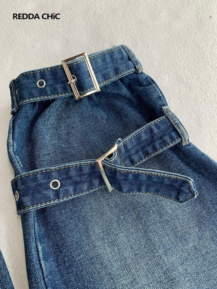 REDDACHIC Faux Fur Patchwork Micro Flare Side Slit Lace Up Women'S Denim Leg Warmers