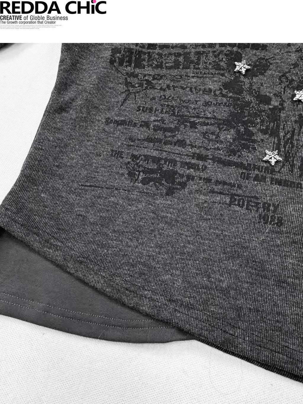 REDDACHIC Faux Layered Halter Print Cropped Slim Dark Gray Women'S Long Sleeve T-Shirts