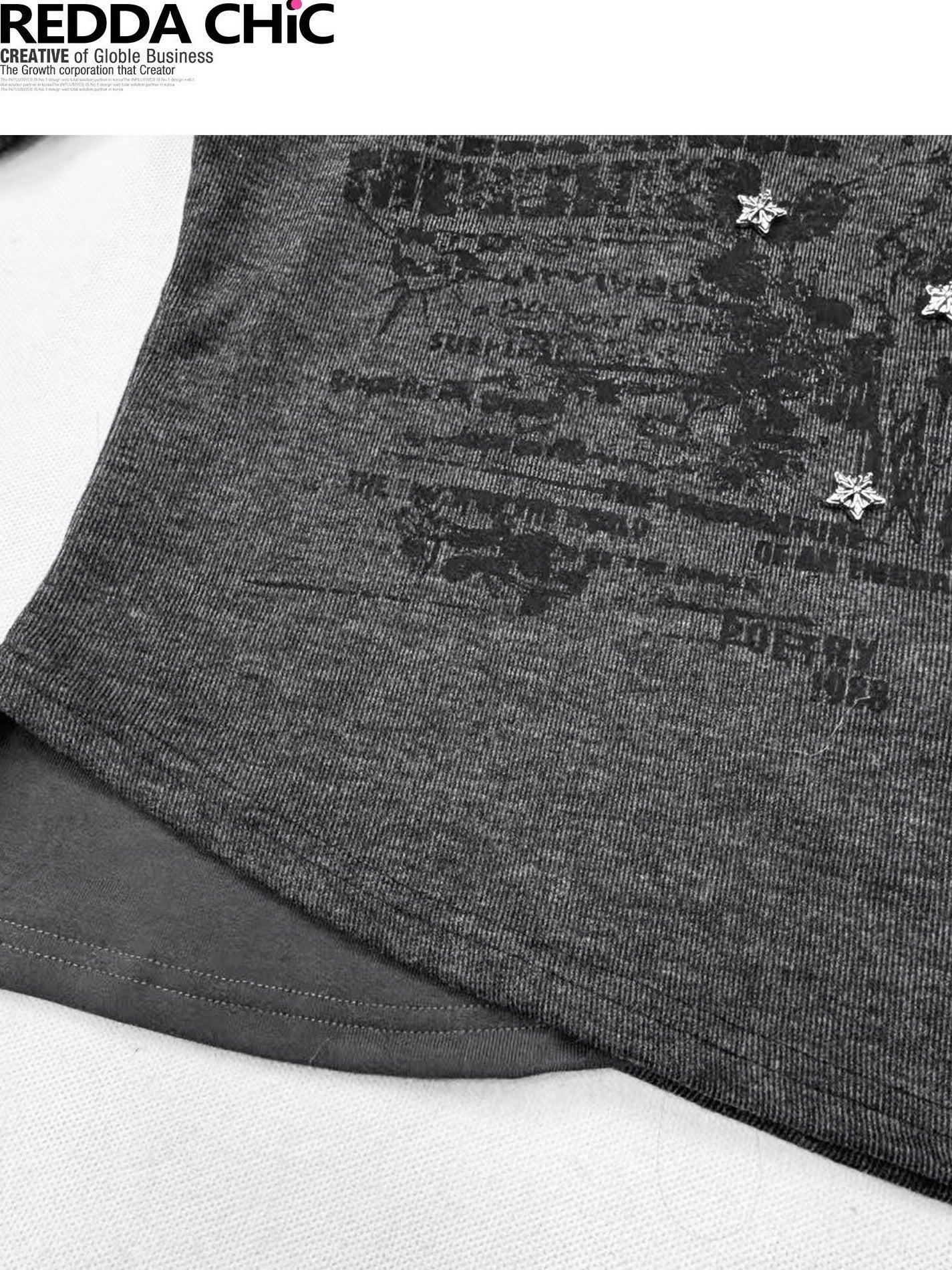 REDDACHIC Faux Layered Halter Print Cropped Slim Dark Gray Women'S Long Sleeve T-Shirts