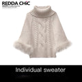 REDDACHIC_Fluffy_Patchwork_Cable_Knit_Batwing_Cape_High_Neck_Women'S_Oatmeal_Sweaters_MISSTT