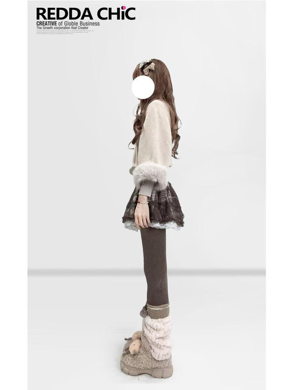 REDDACHIC Fluffy Patchwork Cable Knit Batwing Cape High Neck Women'S Oatmeal Sweaters