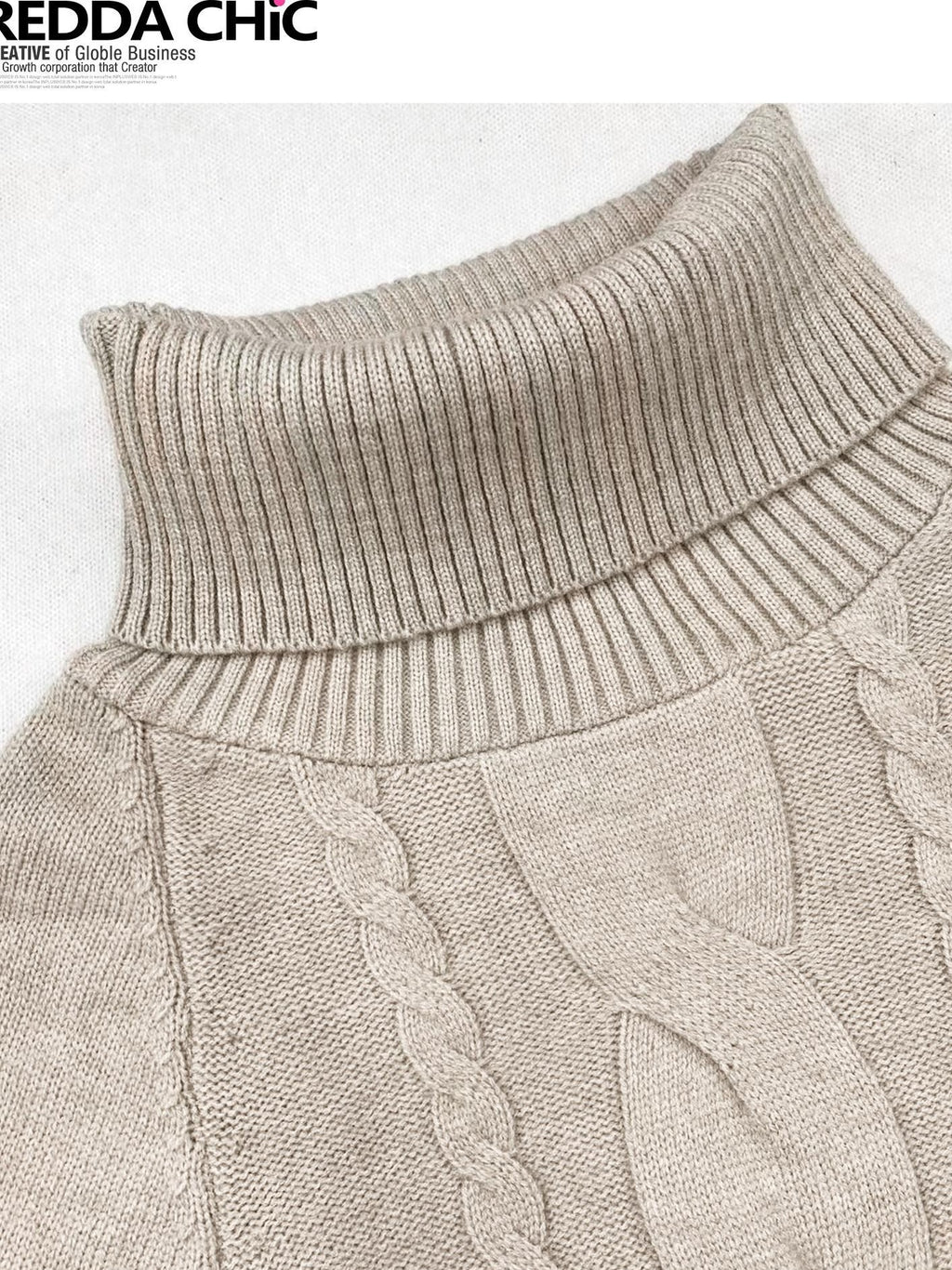 REDDACHIC Fluffy Patchwork Cable Knit Batwing Cape High Neck Women'S Oatmeal Sweaters